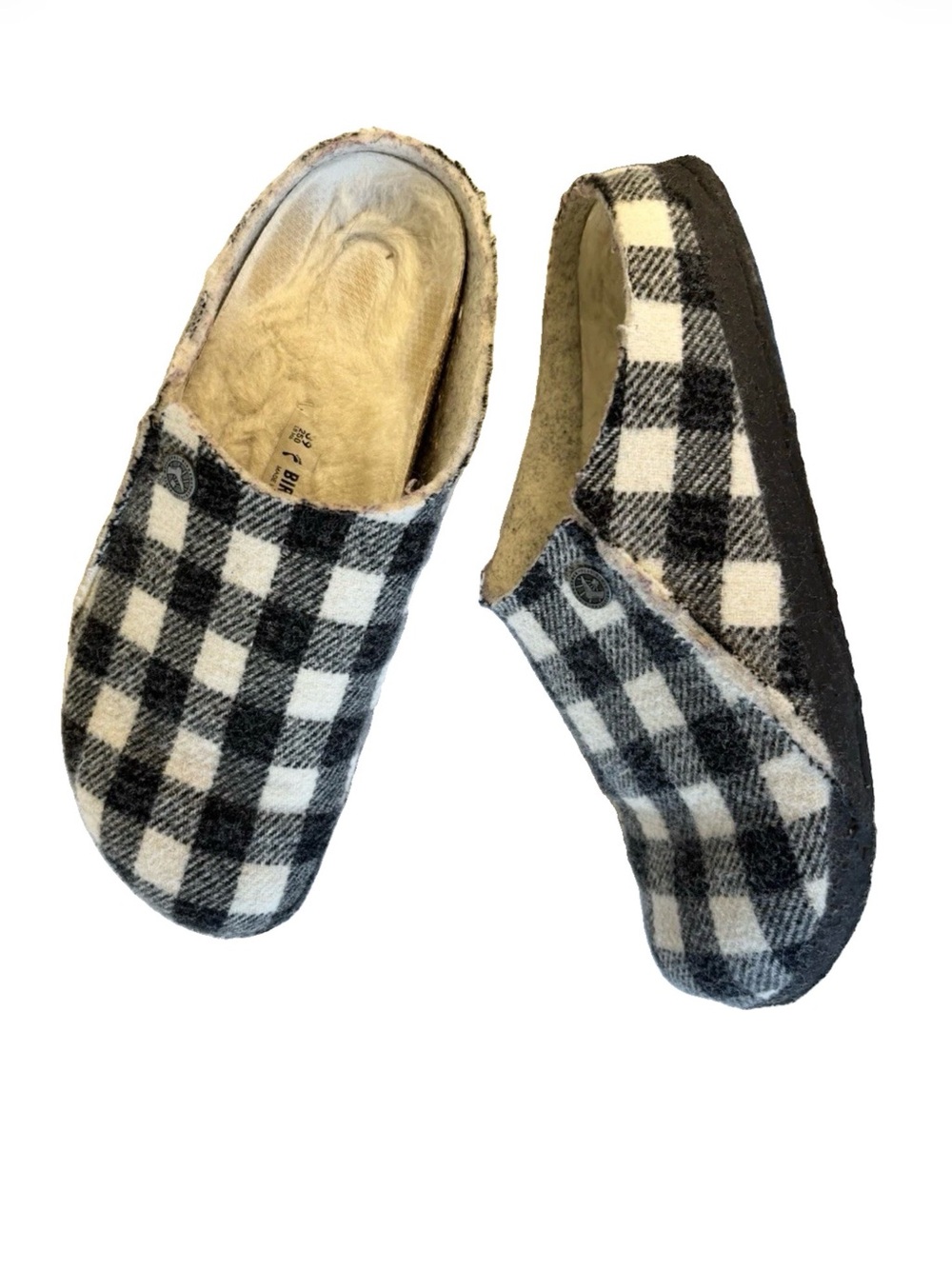 Birkenstock Black and White Buffalo Check Shearling Lined Clog